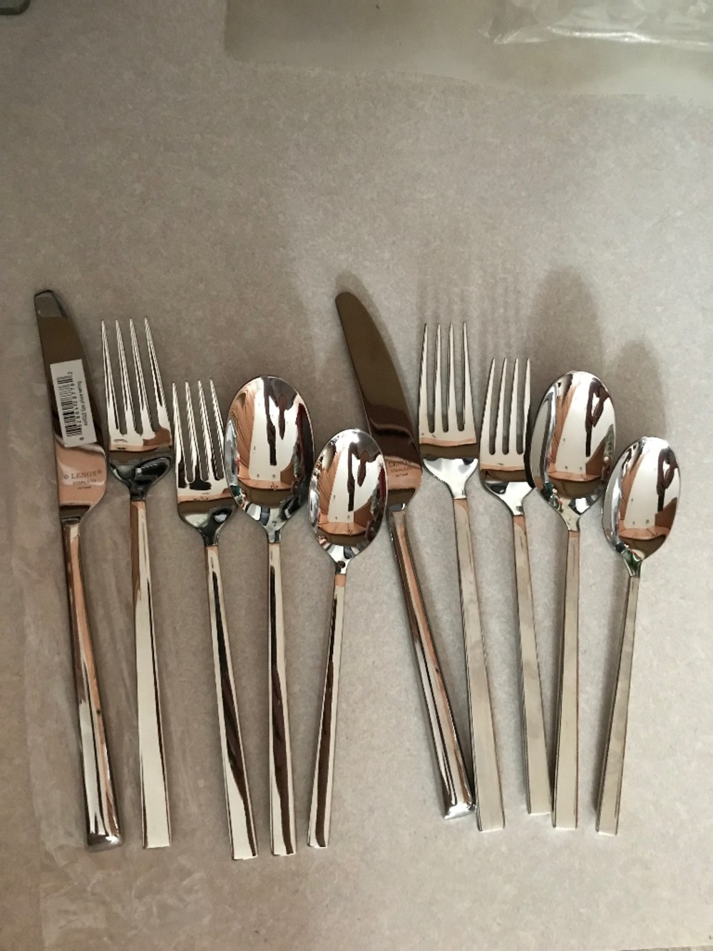 Lenox ANGLE 5pc Stainless 18/10 Flatware Set for 2 Glossy Silver Modern Slim NEW